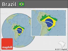 Flag location map of Brazil, savanna style outside, hill shading outside.