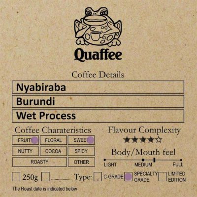 Burundi Nyabiraba coffee roasted at Quaffee Vineyard Hotel roastery